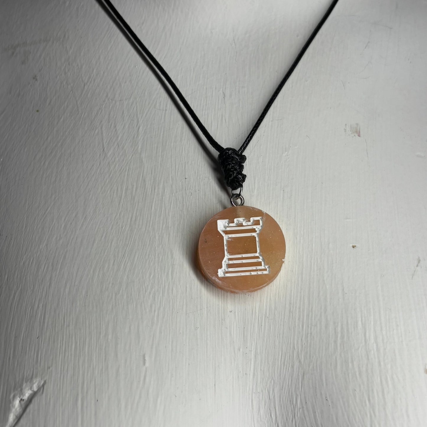 Peach Rook - Handmade Resin Chess Necklace - Flat Edition