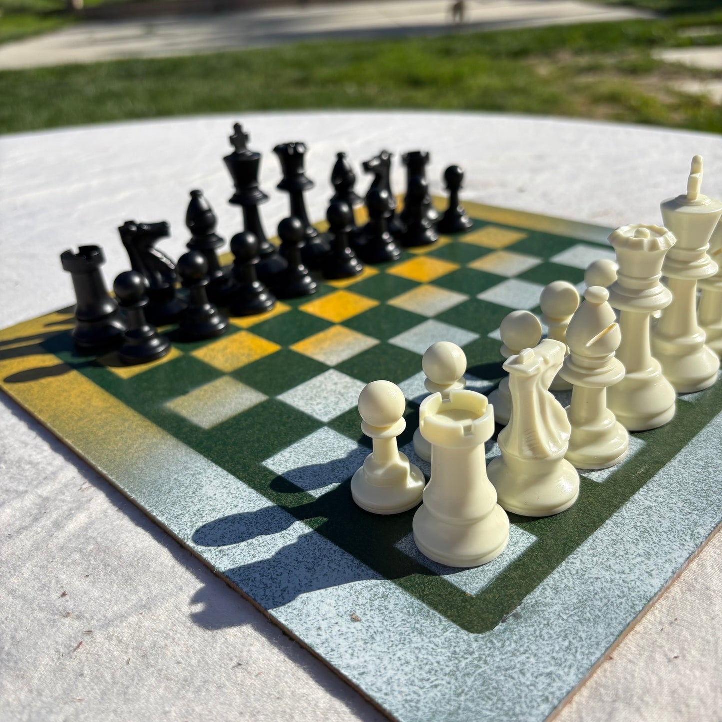 Green & Yellow - Painted Chess Set