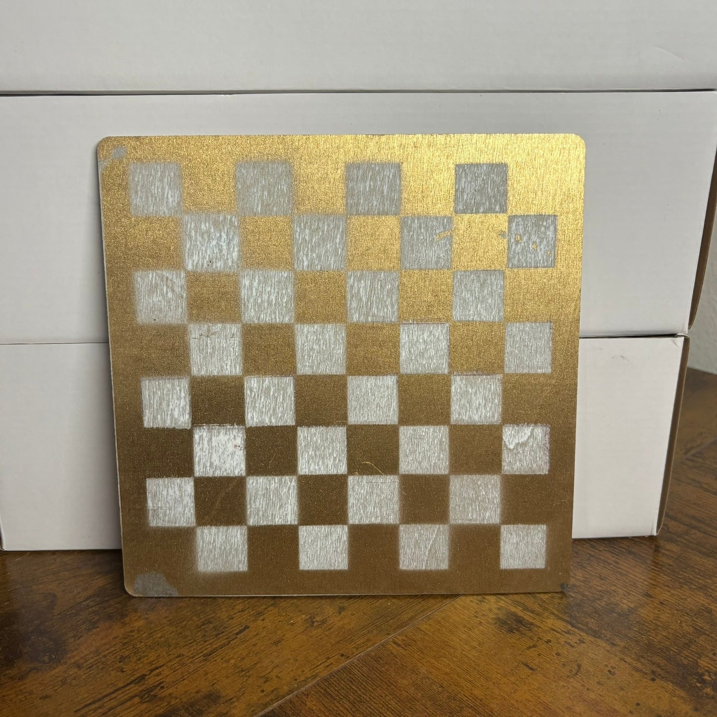 Golden White - Painted Thin Wooden Chess Board