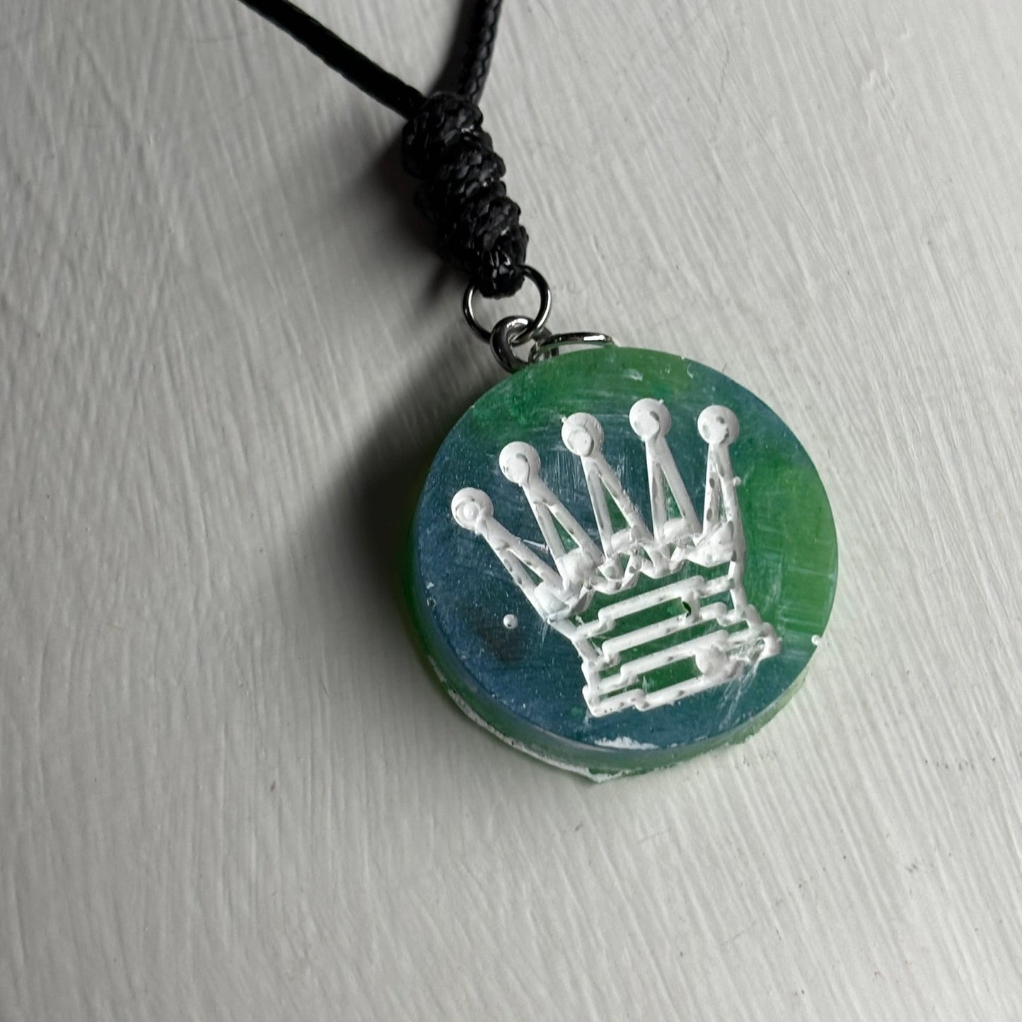 Cosmic Green Queen - Handmade Resin Chess Necklace