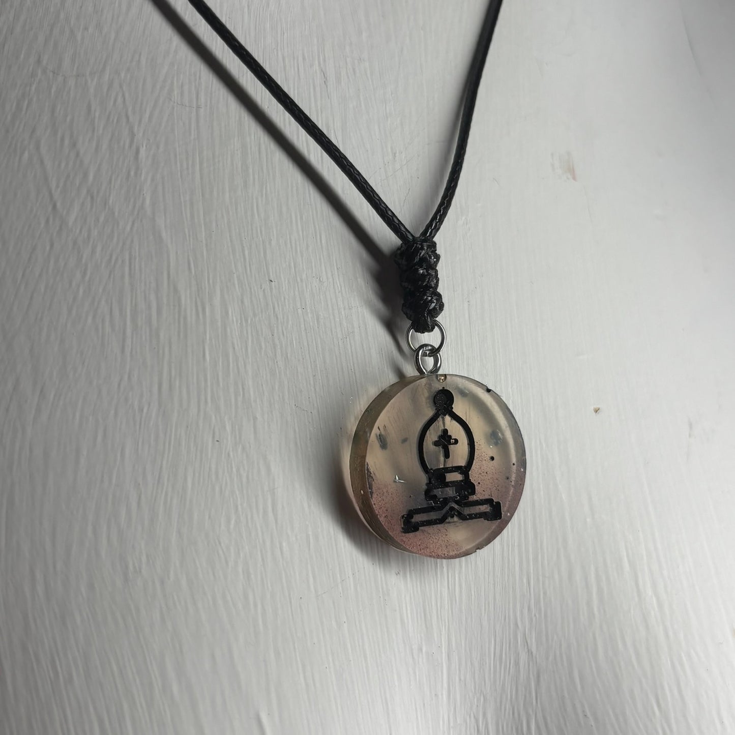 Translucent Coffee Bishop - Handmade Resin Chess Necklace