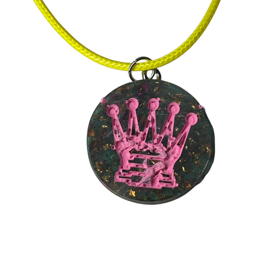 Pink Print Queen - Handmade Resin Chess Necklace
