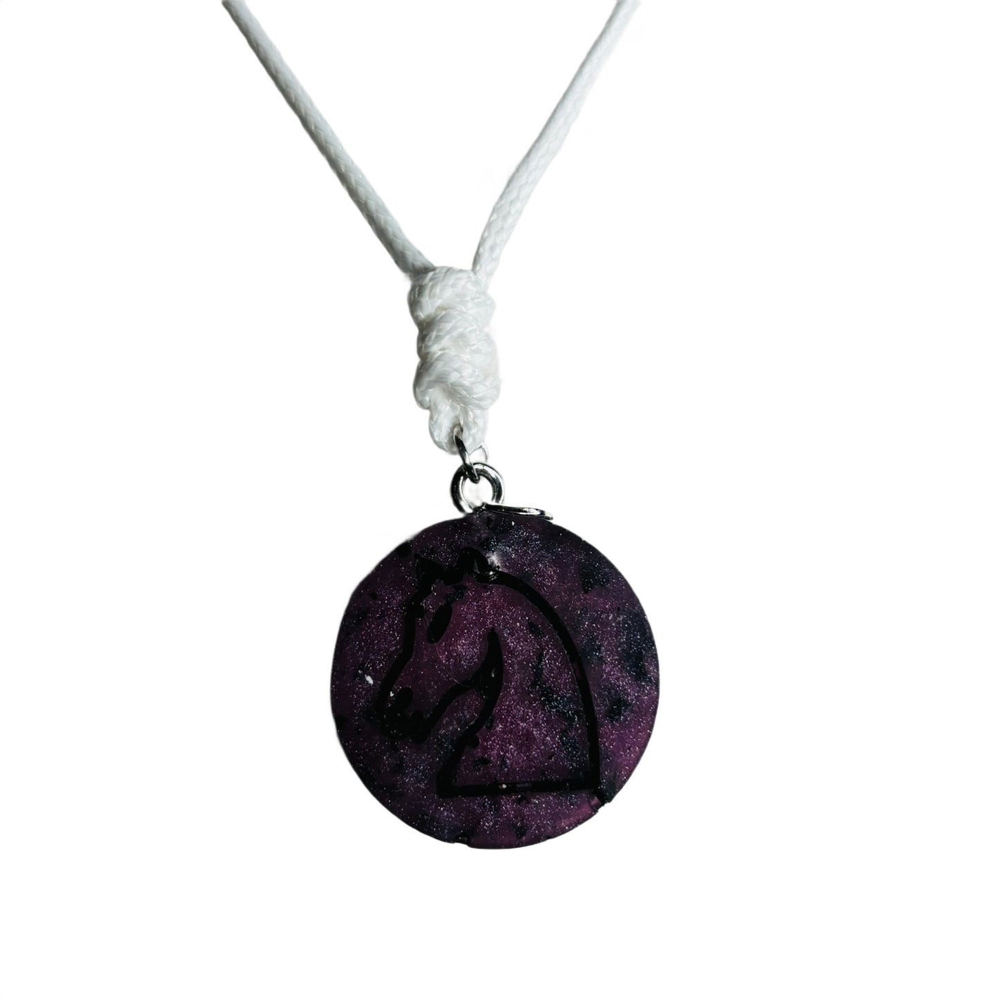 Hidden Purple Knight - Handmade Resin Chess Necklace