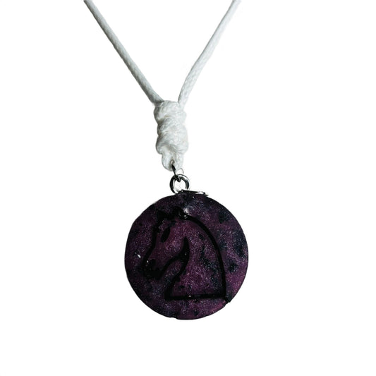 Hidden Purple Knight - Handmade Resin Chess Necklace