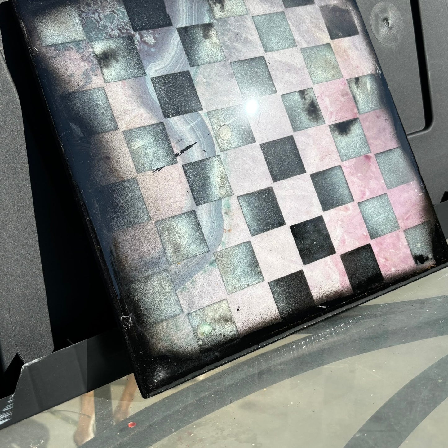 Pink Swirl Marble Style - Resin Coated Chess Board
