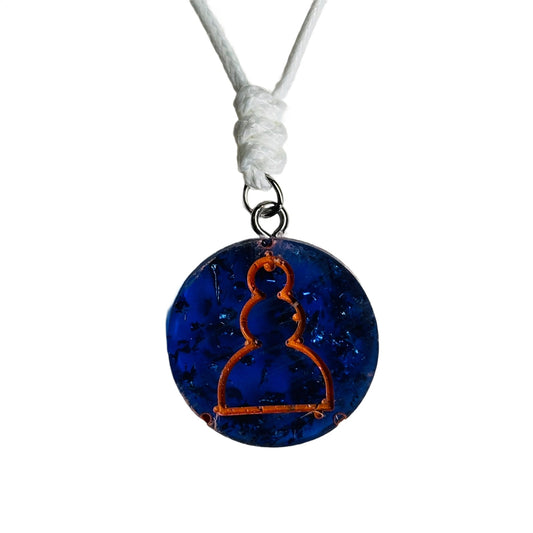 Blue Crystal Orange Pawn - Handmade Resin Chess Necklace