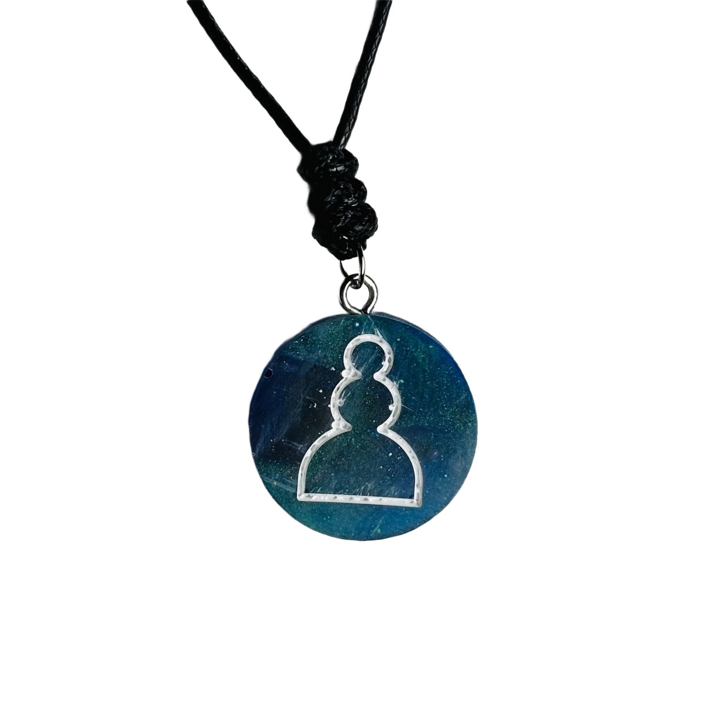 Dark Sea Blue Pawn - Handmade Resin Chess Necklace