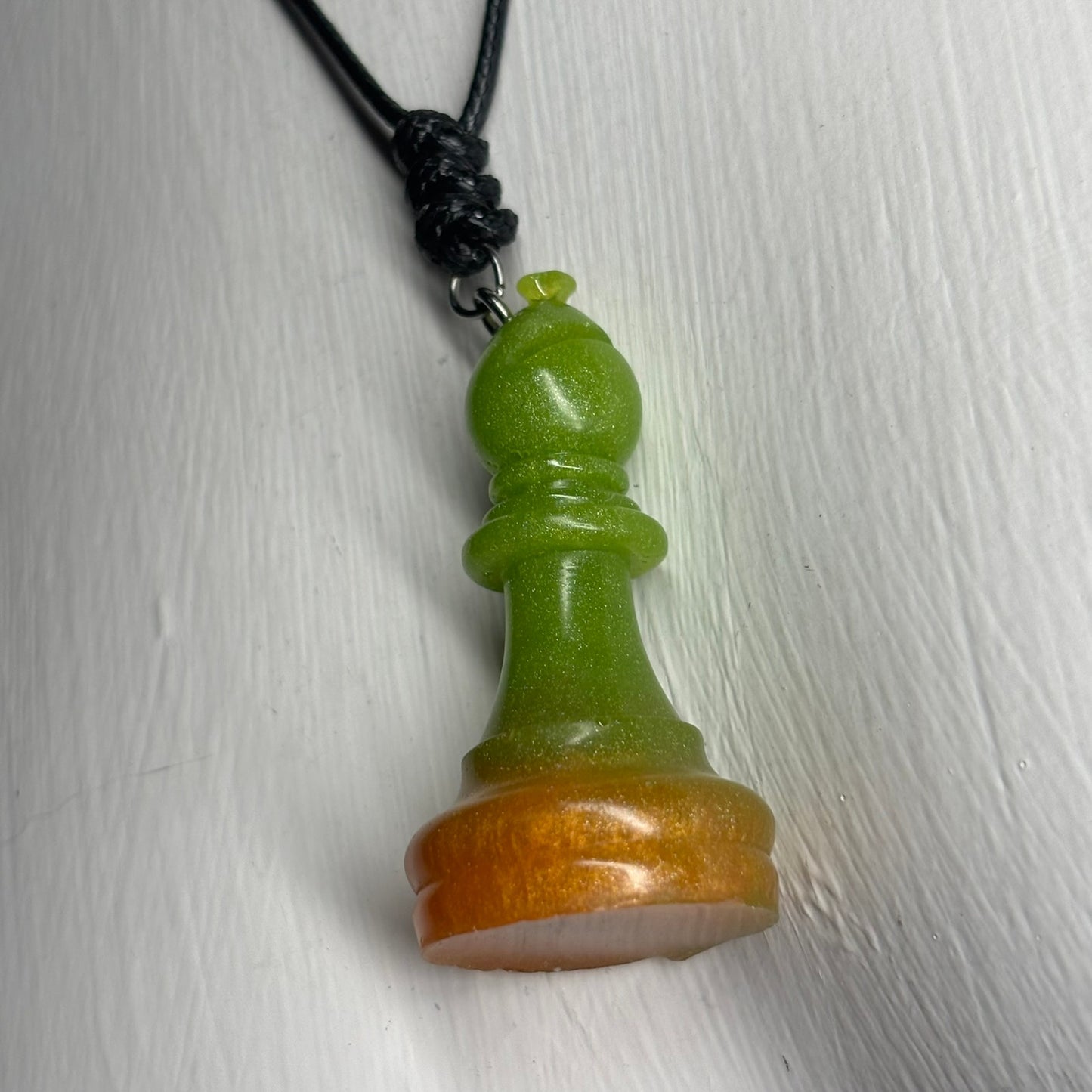Green & Orange Bishop - Handmade Resin Chess Necklace