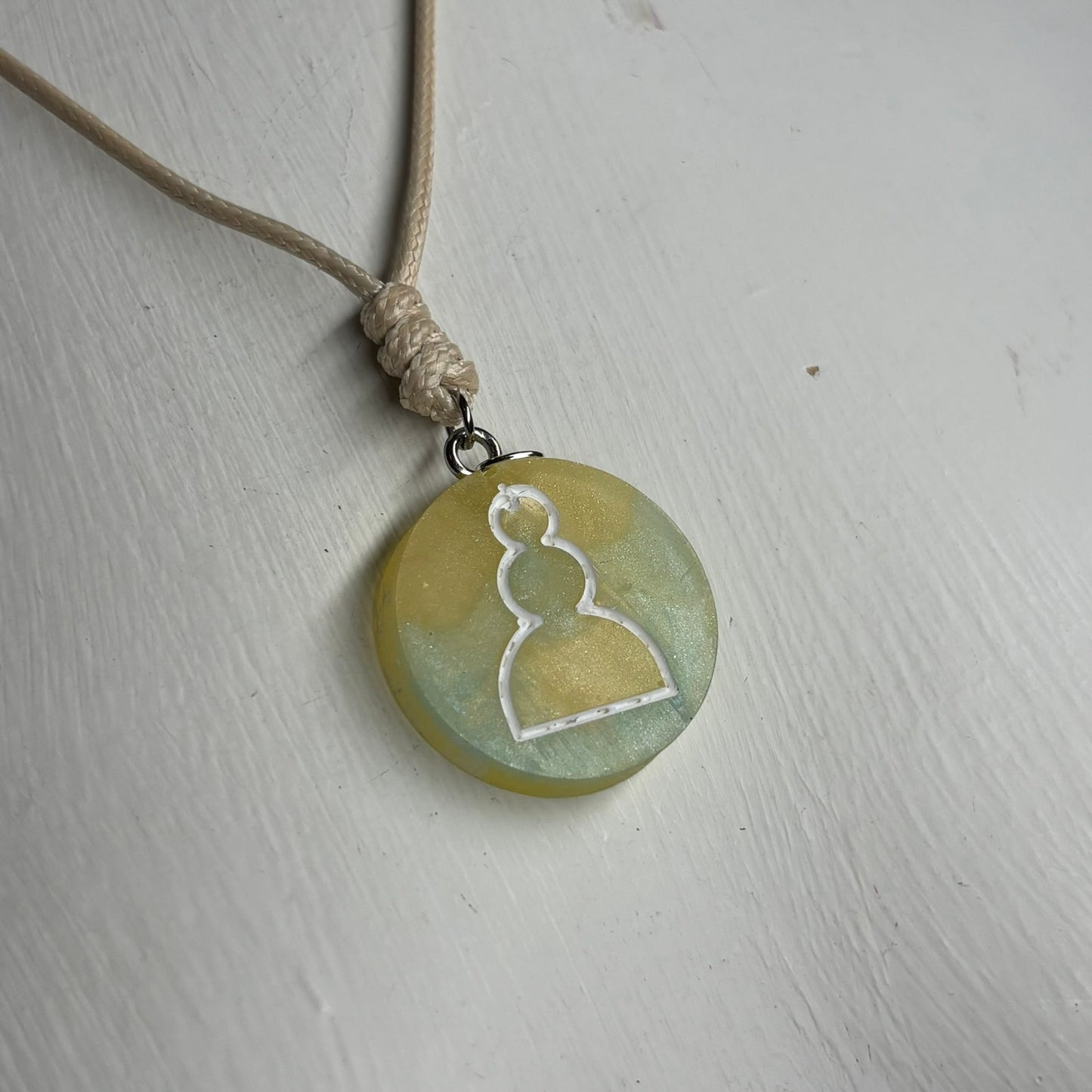 Cream Yellow Pawn - Handmade Resin Chess Necklace