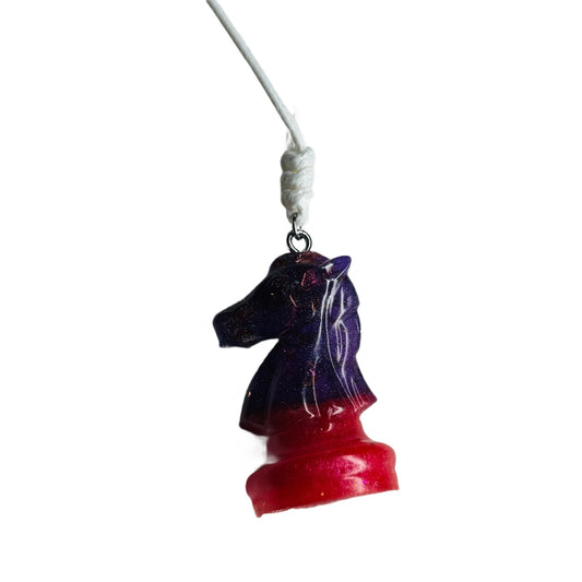 Purple Red Knight - Handmade Resin Chess Necklace