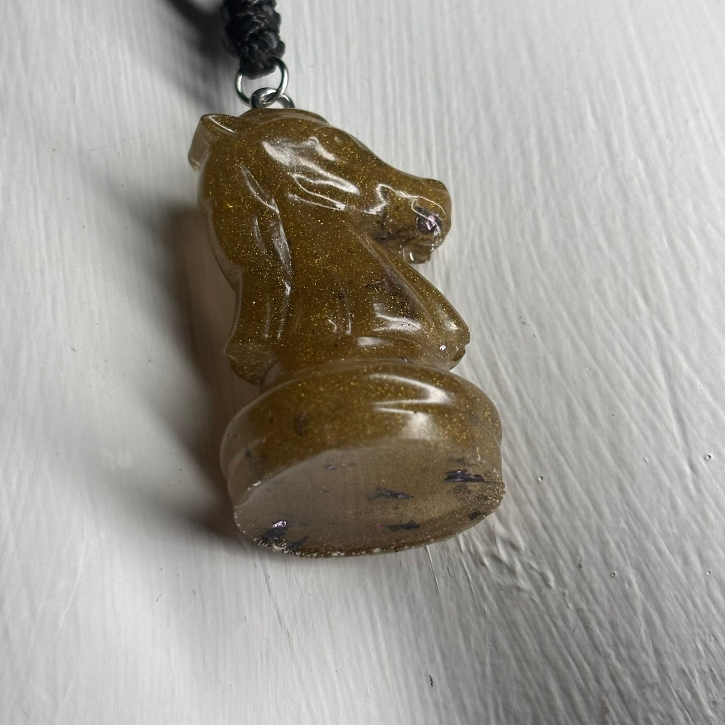 Dark Yellow Knight - Handmade Resin Chess Necklace