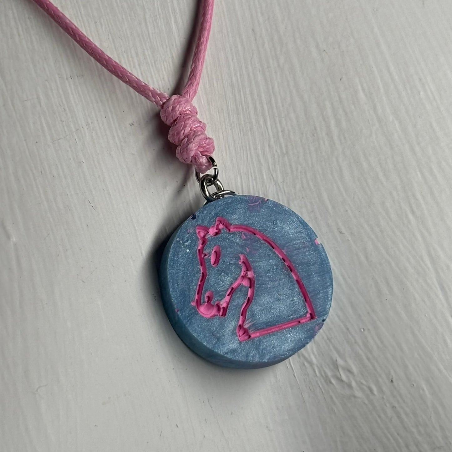 Blue & Pink Knight - Handmade Resin Chess Necklace