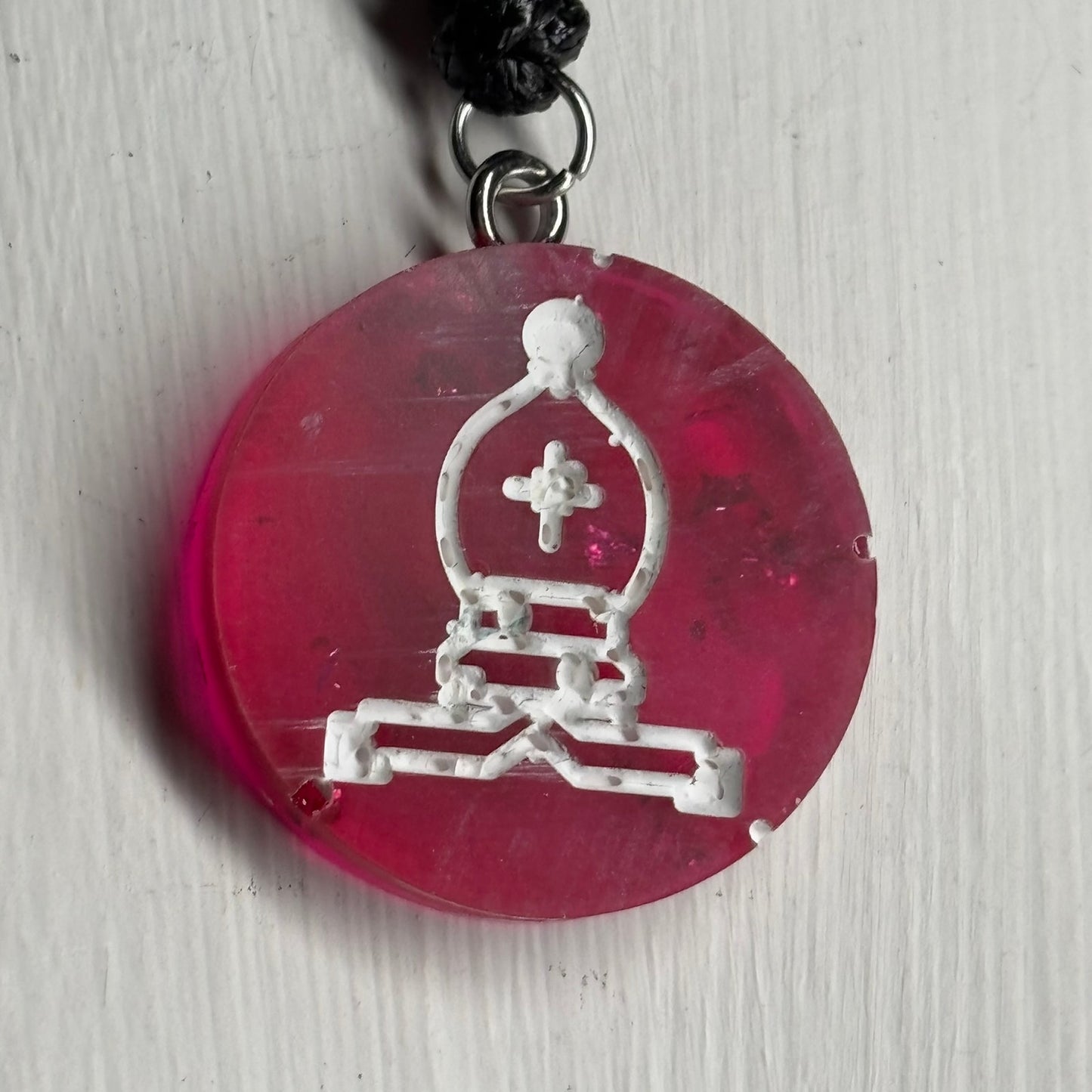 Red Translucent Bishop - Handmade Resin Chess Necklace