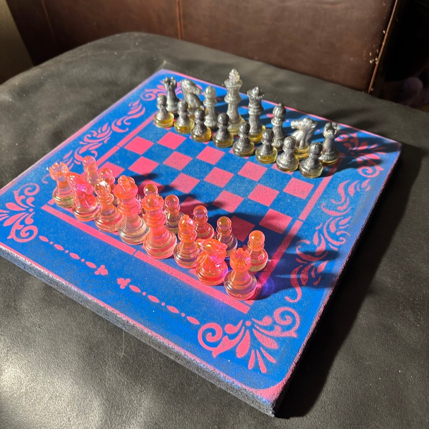 Fancy Pink & Blue - Painted Chess Set