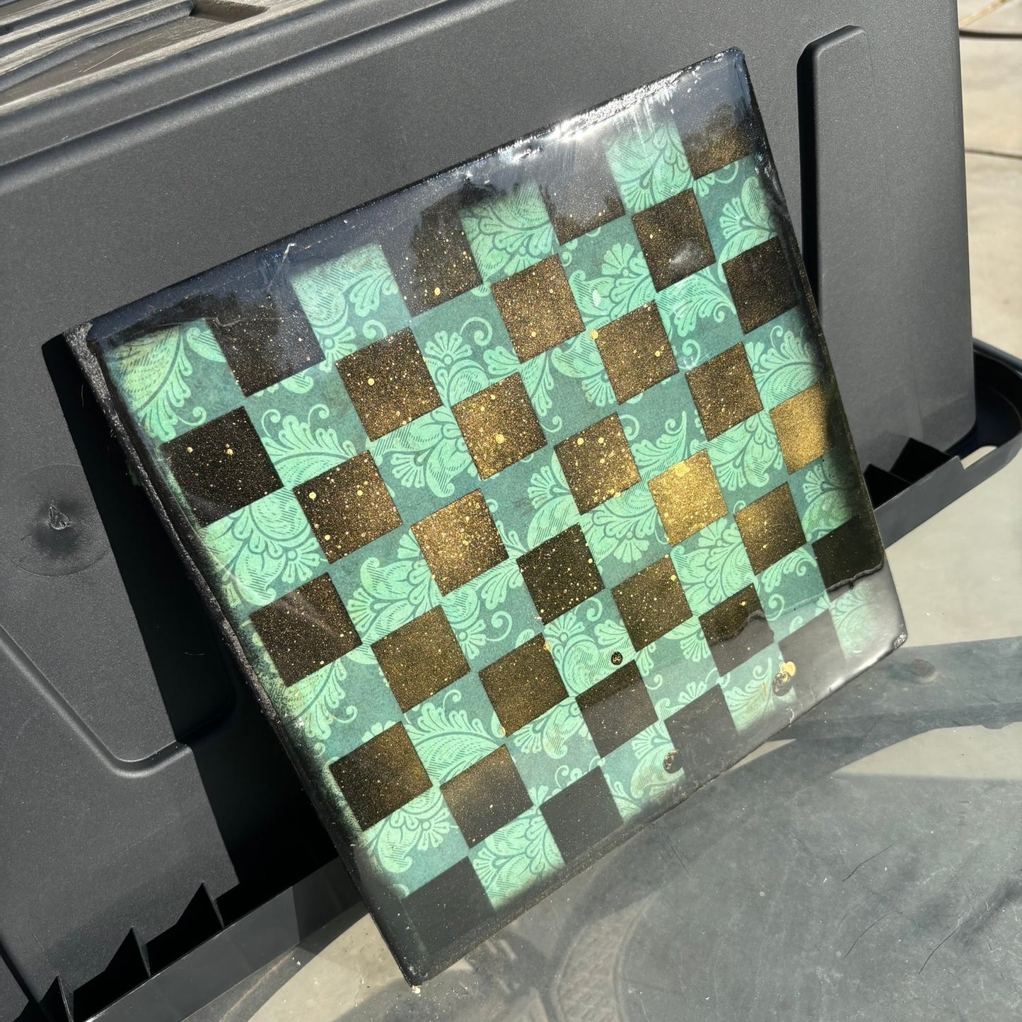 Gold Spotted Vintage Green - Resin Coated Chess Board