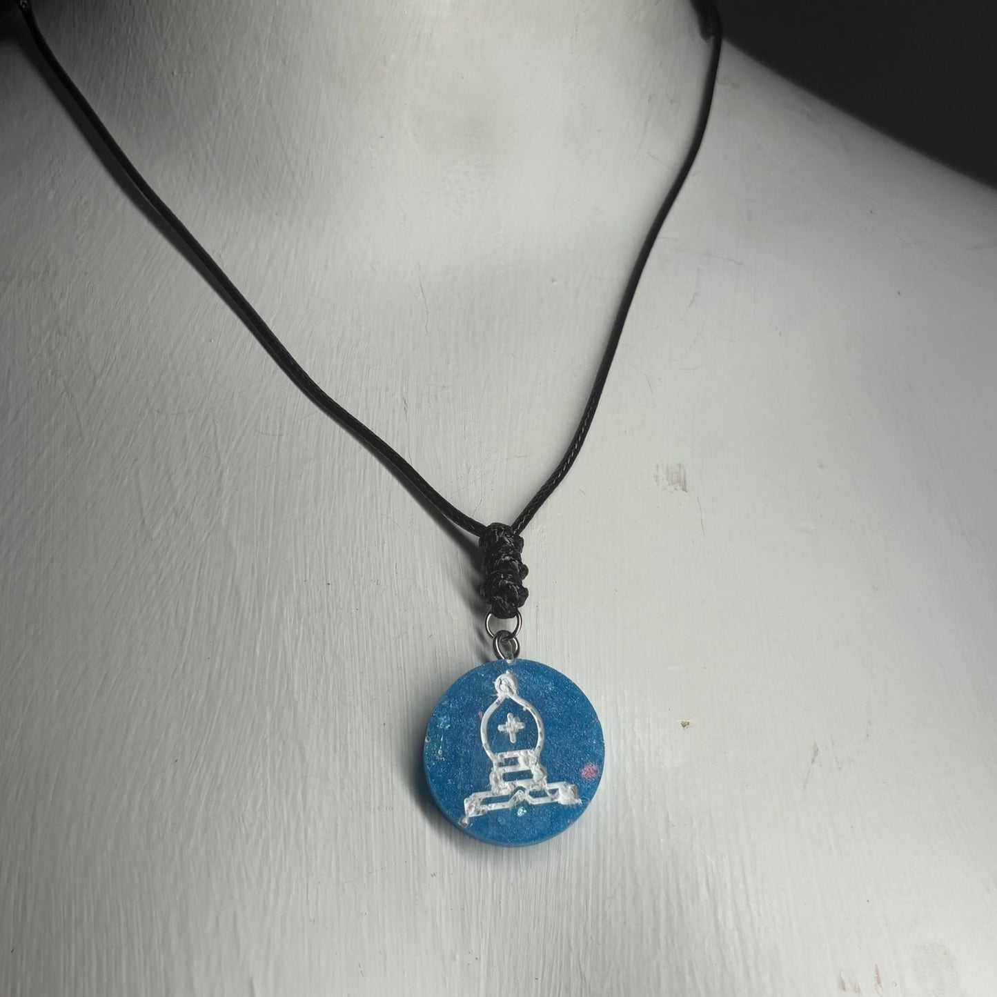 Crystal Blue Bishop - Handmade Resin Chess Necklace