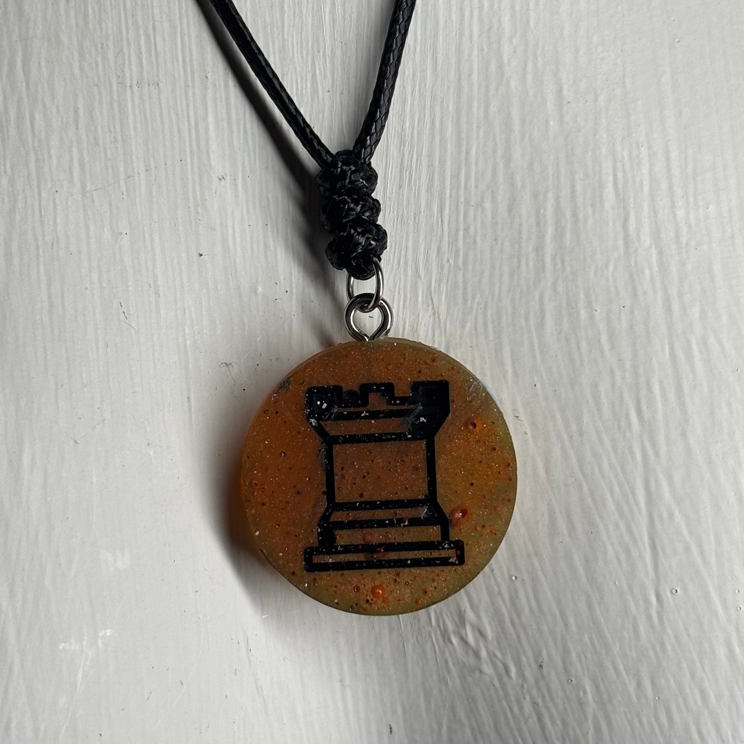 Orange Rook - Handmade Resin Chess Necklace
