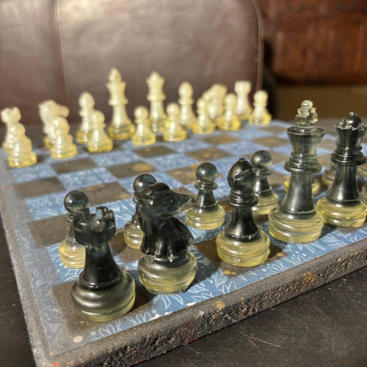 Vintage Golden Blue - Scrapbook Chess Set