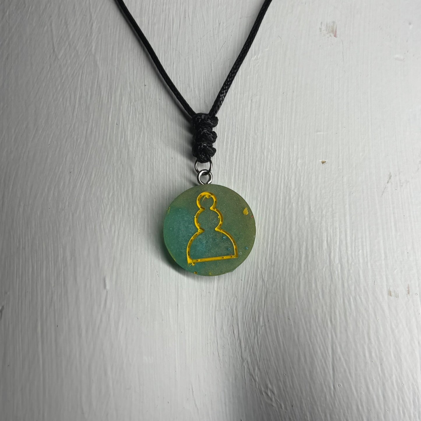 Green & Yellow Pawn - Handmade Resin Chess Necklace