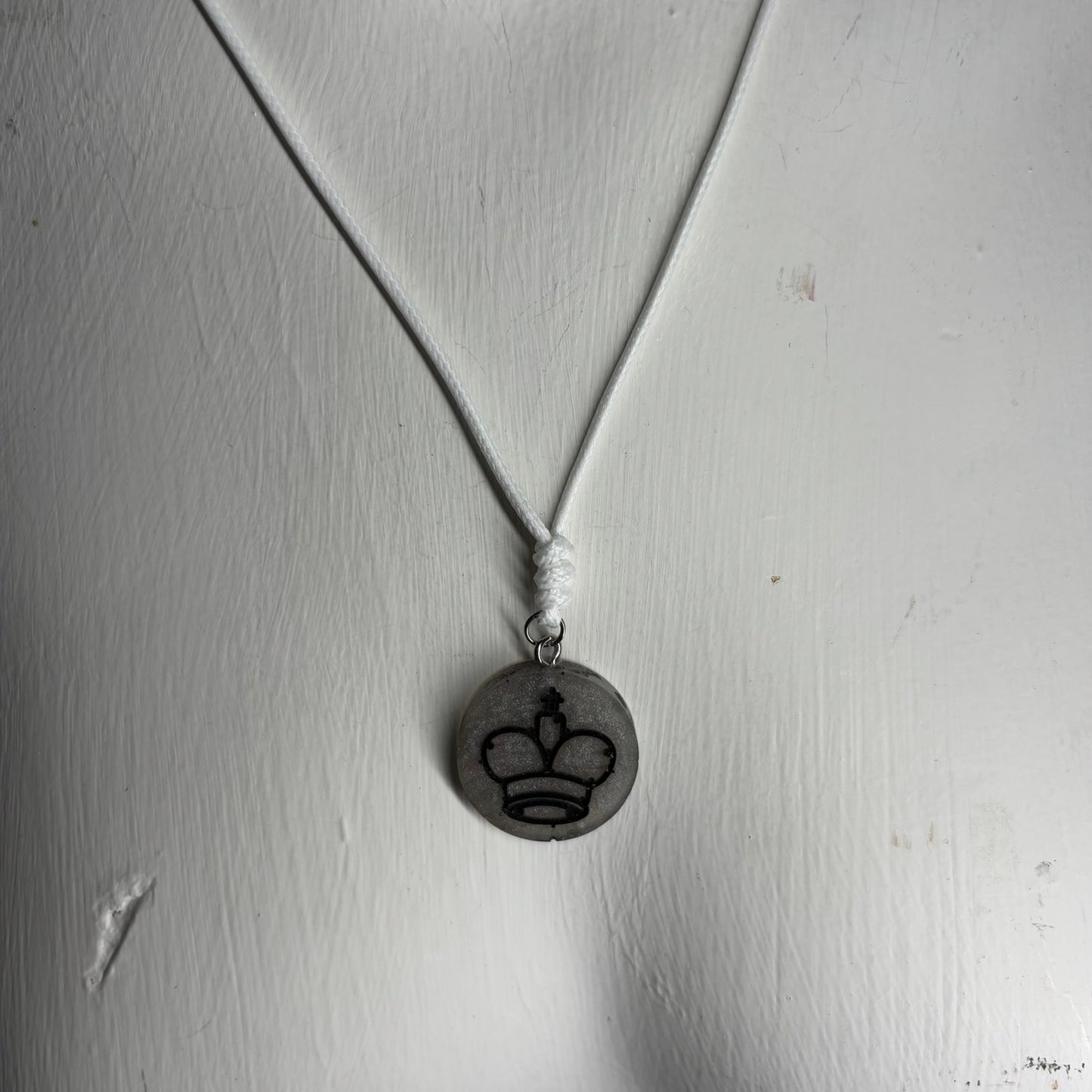 Gray Iced King - Handmade Resin Chess Necklace
