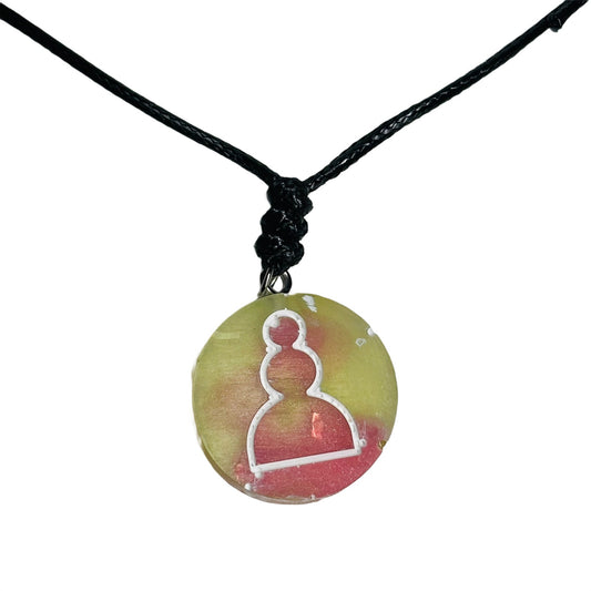 Pink Green Pawn - Handmade Resin Chess Necklace