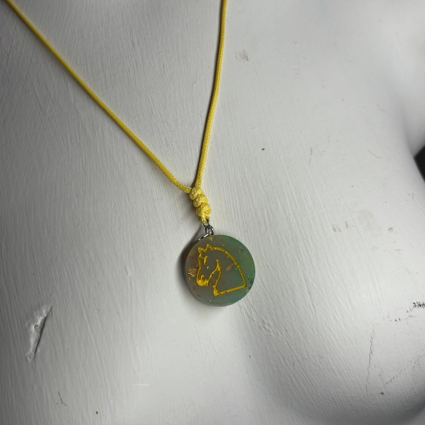 Green & Yellow Knight - Handmade Resin Chess Necklace