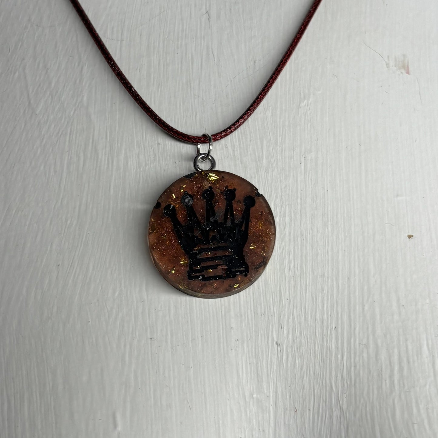 Amber Queen - Handmade Resin Chess Necklace