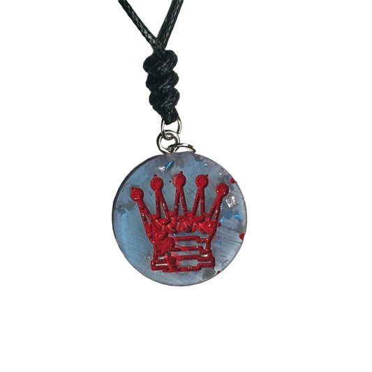 Hazel Blue Queen - Handmade Resin Chess Necklace