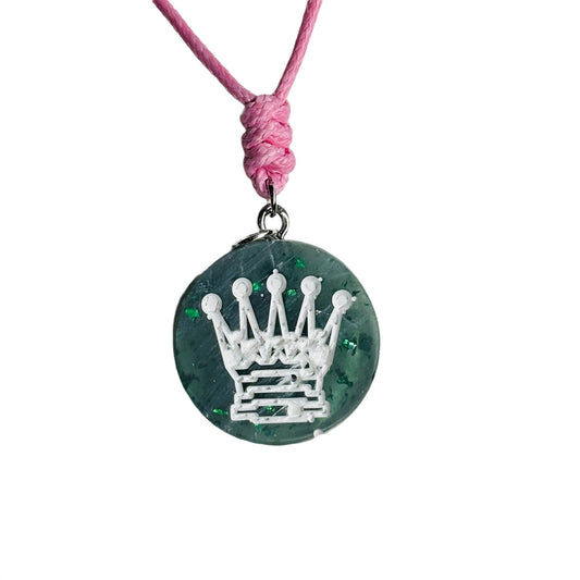 Green Crystal Queen - Handmade Resin Chess Necklace
