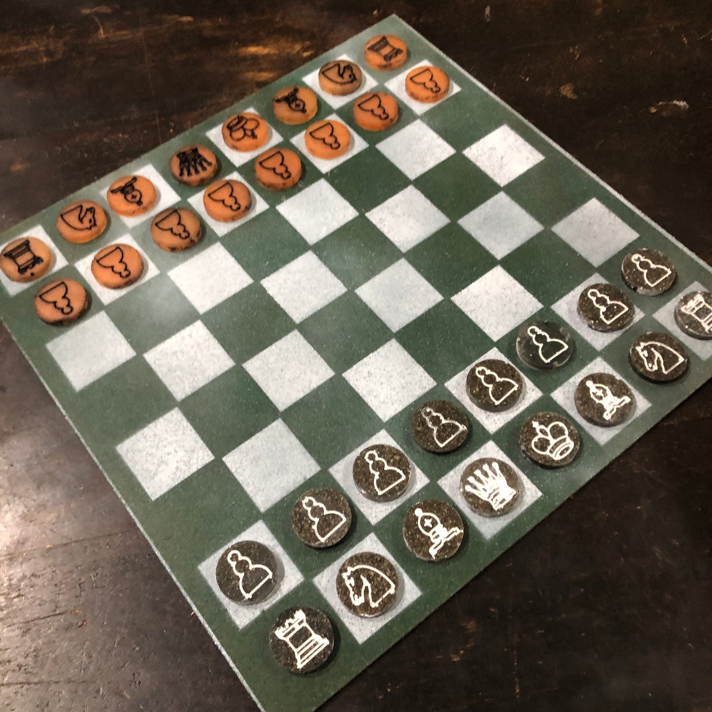 Dark Green & White - Painted Chess Set