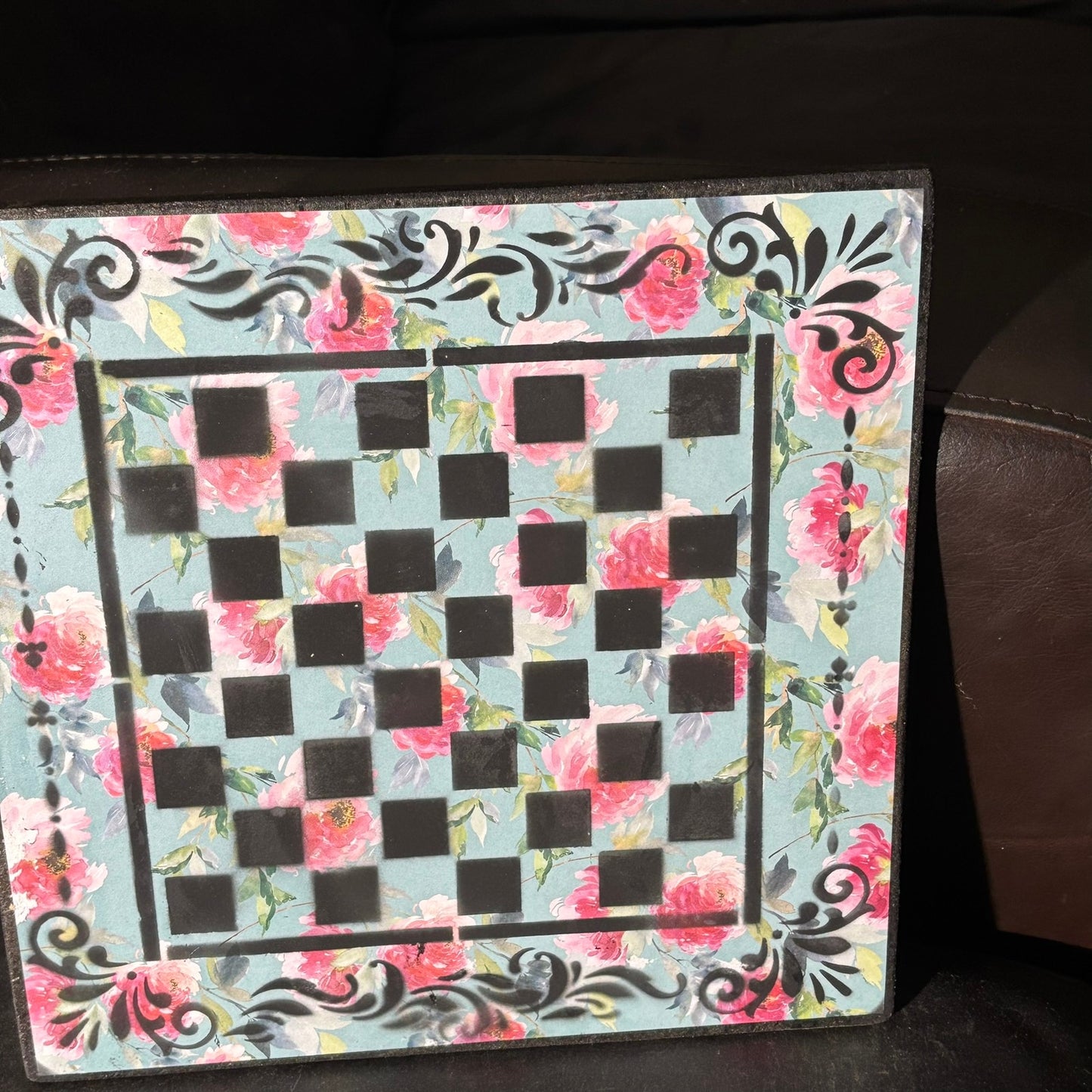 Mint Green Pink Flowers - Scrapbook Chess Board