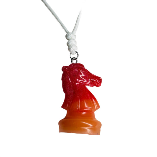 Red & Orange Knight - Handmade Resin Chess Necklace