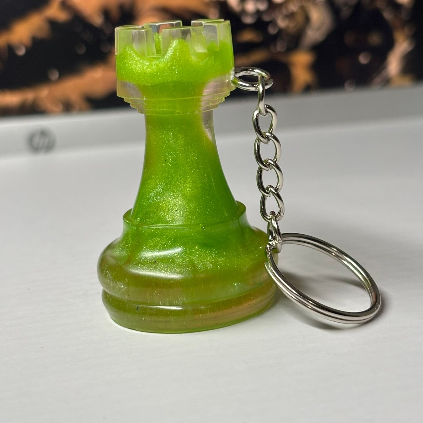 Lime Green Rook - Handmade Resin Keychain - Large Edition