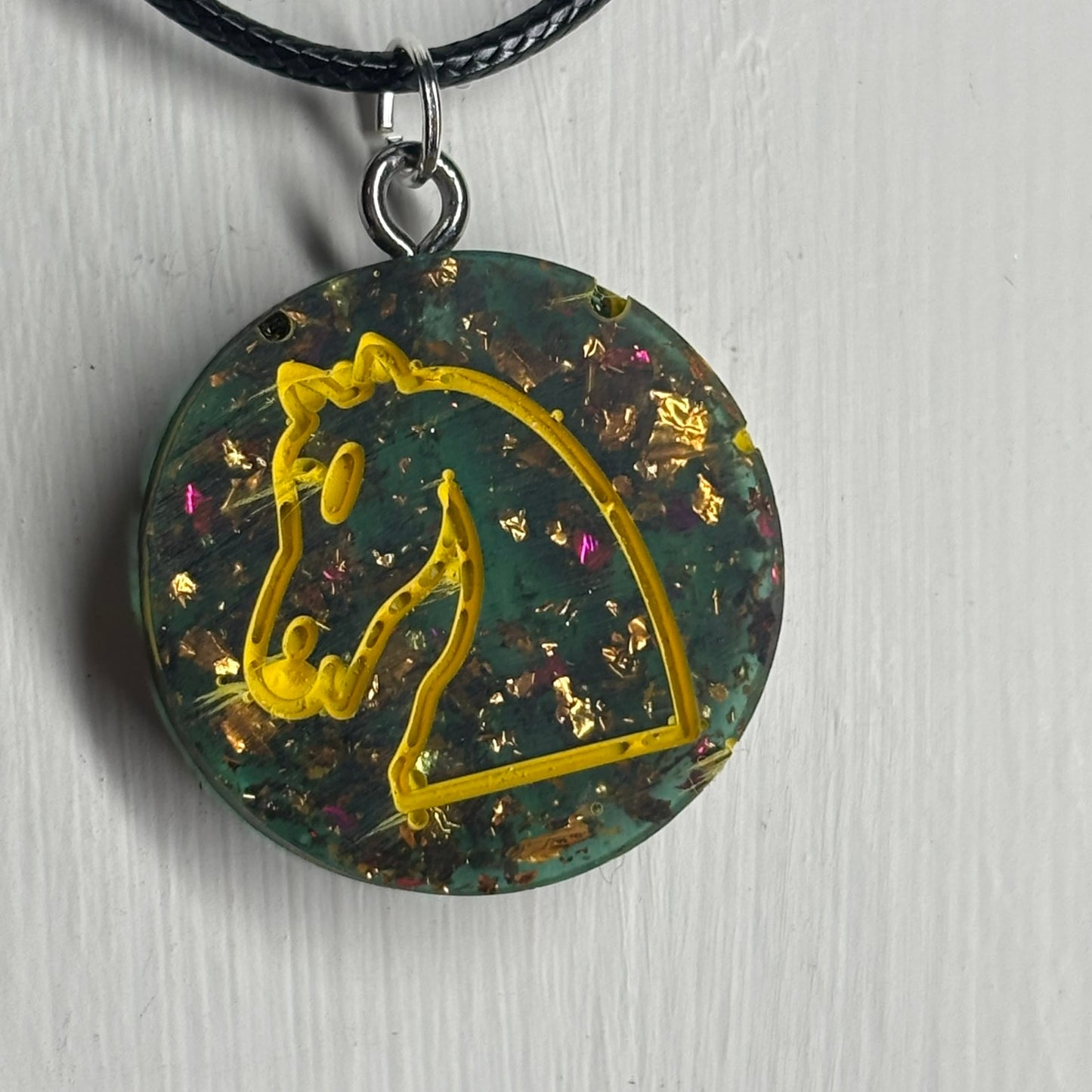 Green Translucent Crystal Knight - Handmade Resin Chess Necklace