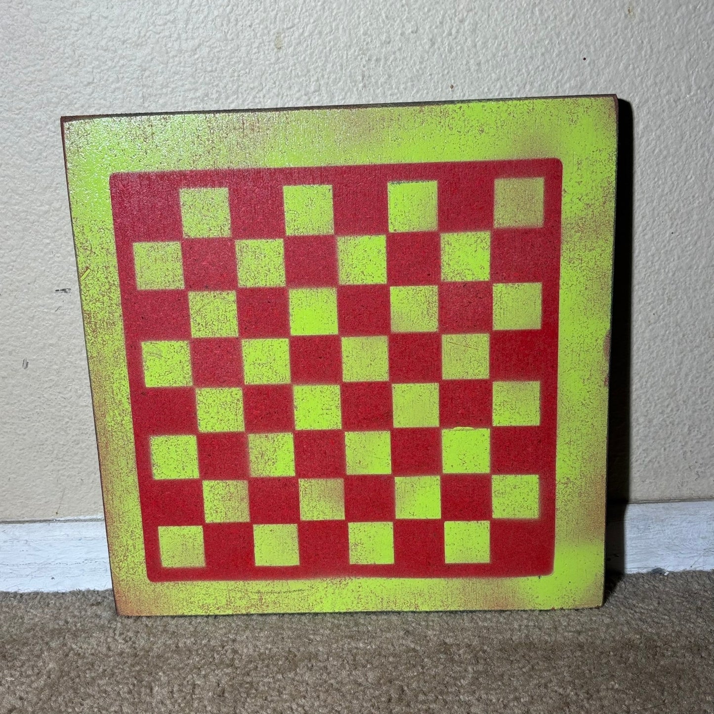Neon Green & Red - Painted Chess Board