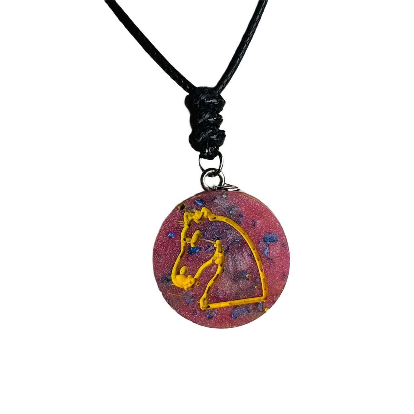 Pink Crystal Knight - Handmade Resin Chess Necklace