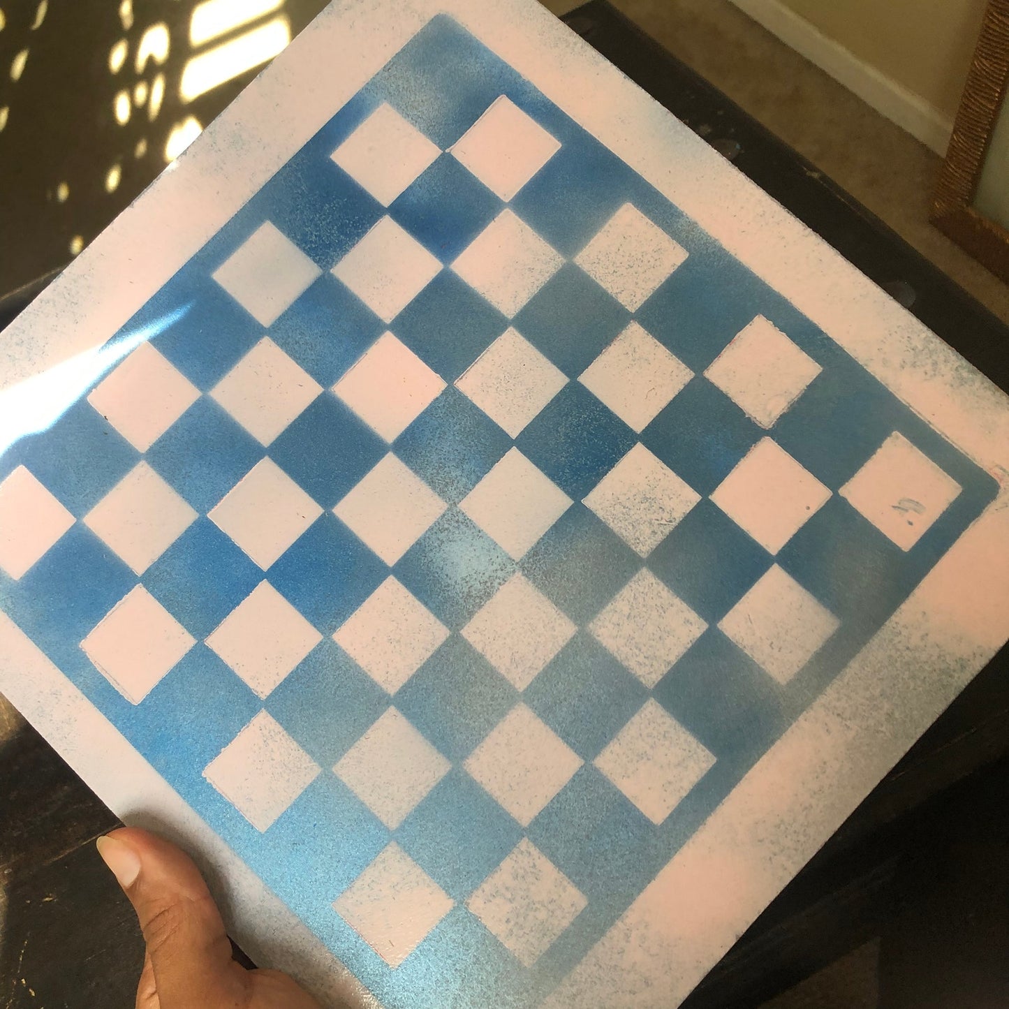 Cloudy Blue Pink - Painted Chess Set
