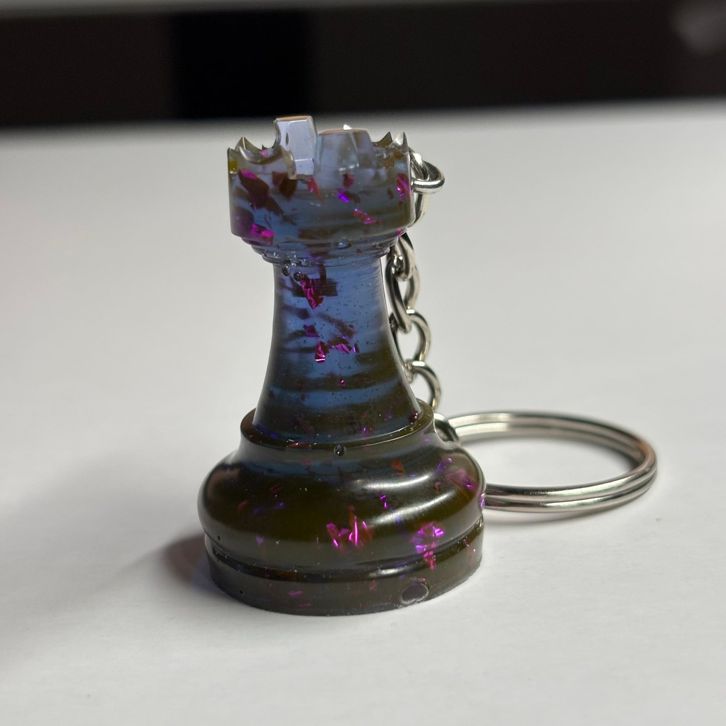 Navy Royal Blue Rook - Handmade Resin Keychain