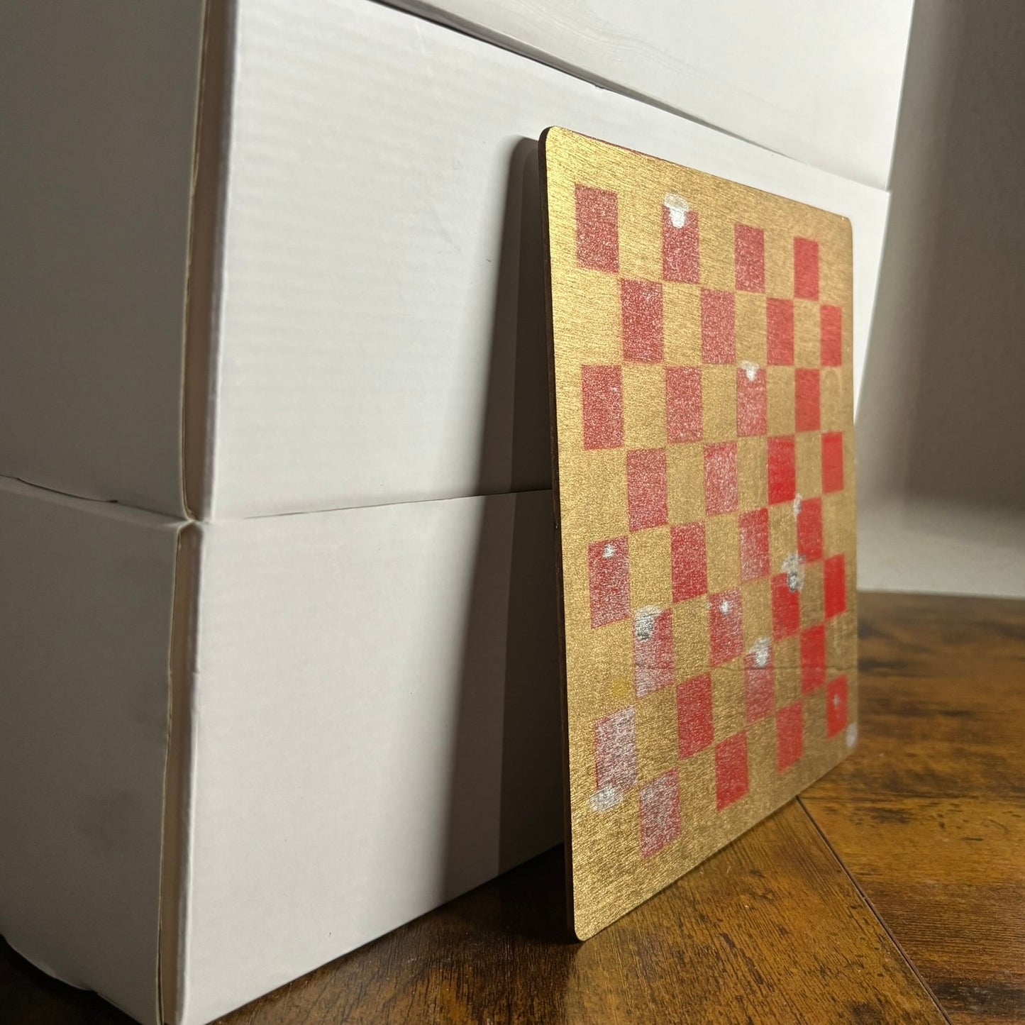 Golden Red - Painted Thin Wooden Chess Board