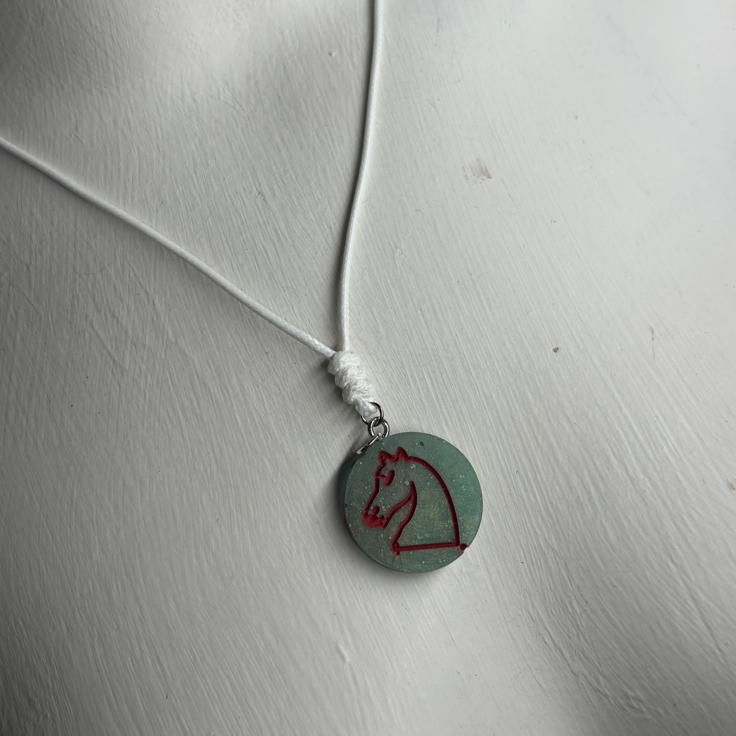 Dark Mint Green - Handmade Resin Chess Necklace