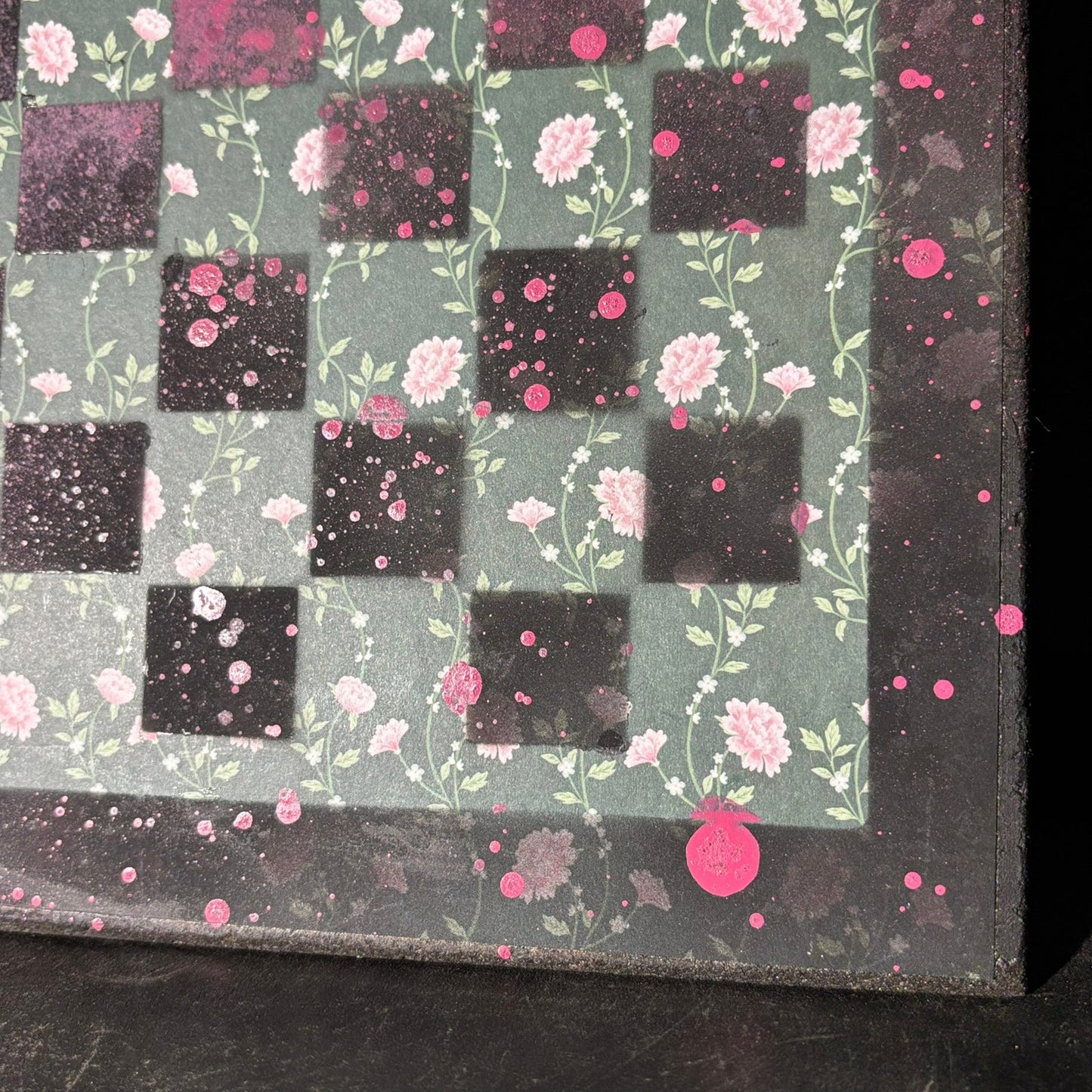 Splattered Pink Green - Scrapbook Chess Board
