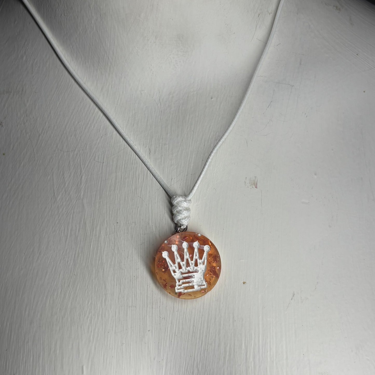 Orange Fire Queen - Handmade Resin Chess Necklace - Flat Edition