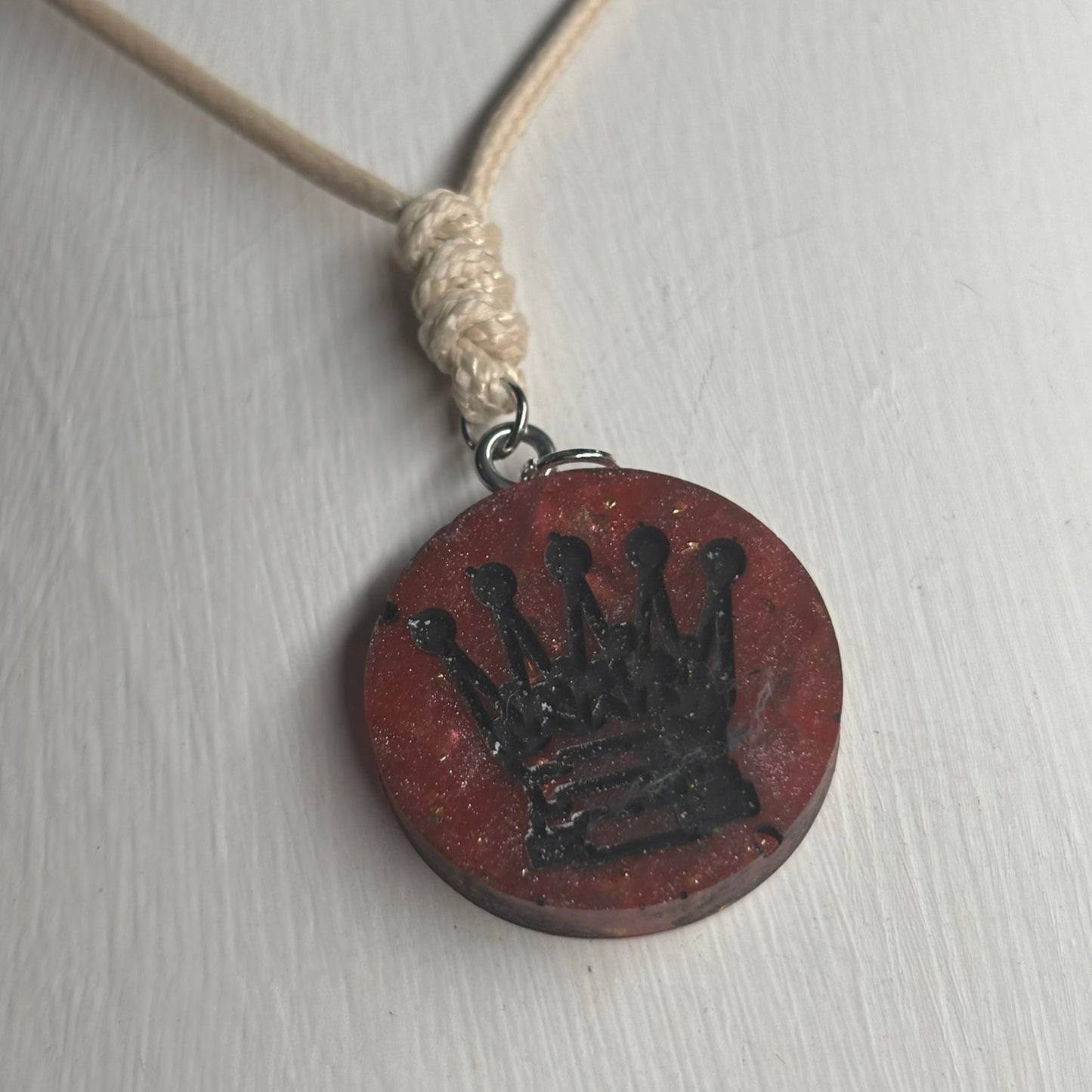 Burned Red Queen - Handmade Resin Chess Necklace