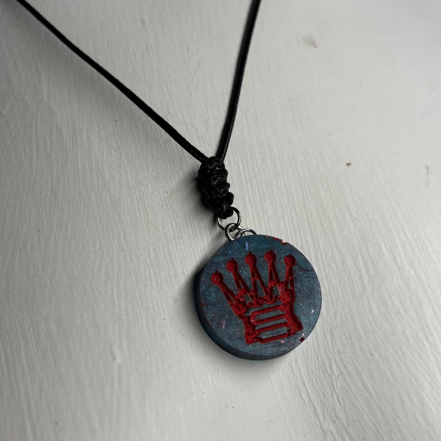 Blue & Red Queen - Handmade Resin Chess Necklace
