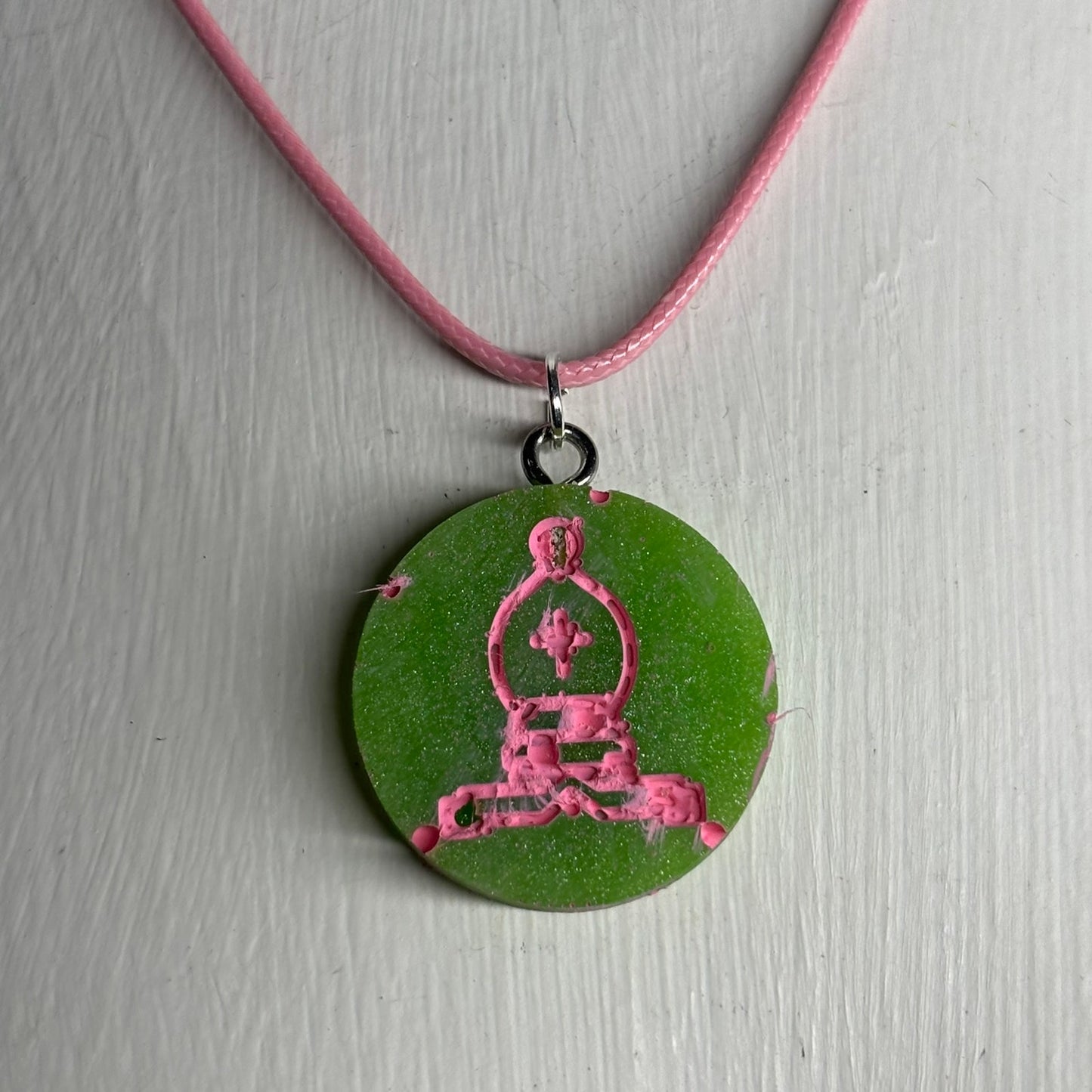 Green & Pink Bishop - Handmade Resin Chess Necklace