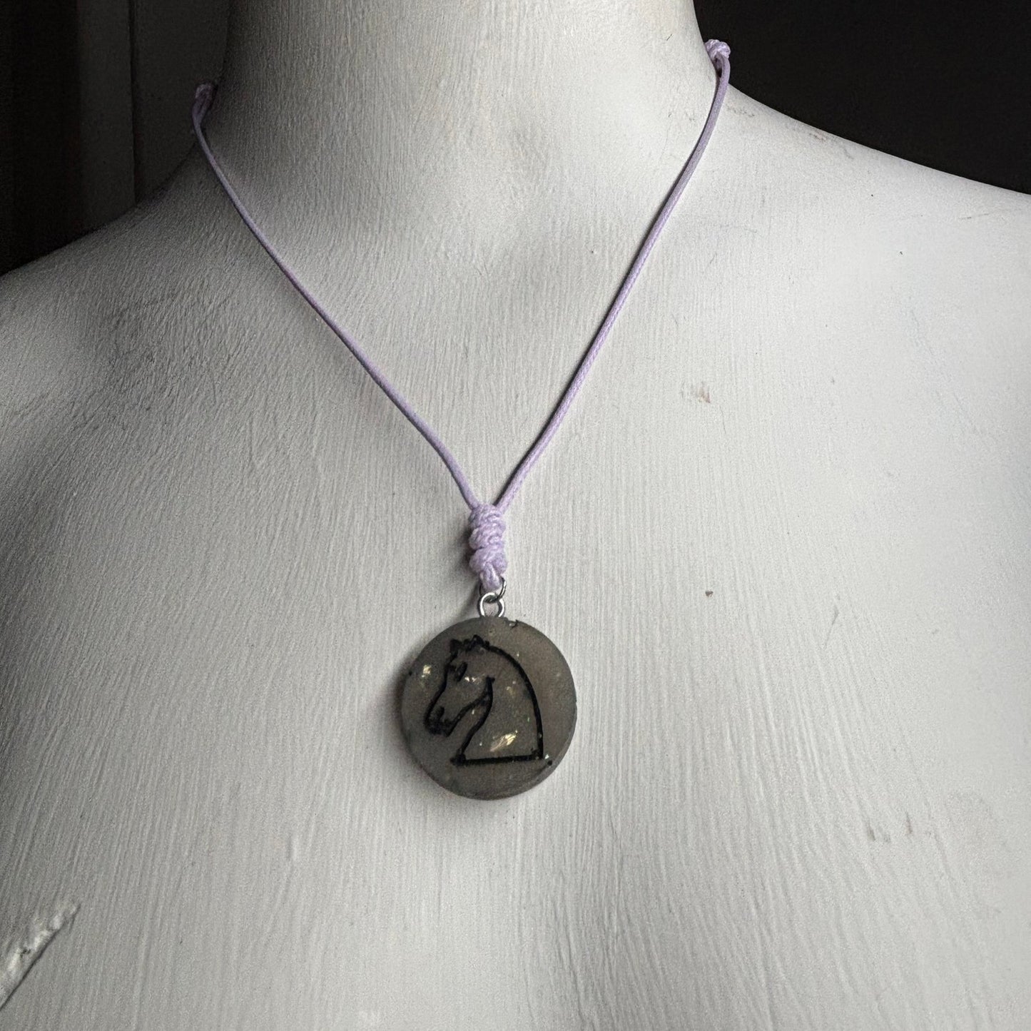 Dark Silver Knight - Handmade Resin Chess Necklace