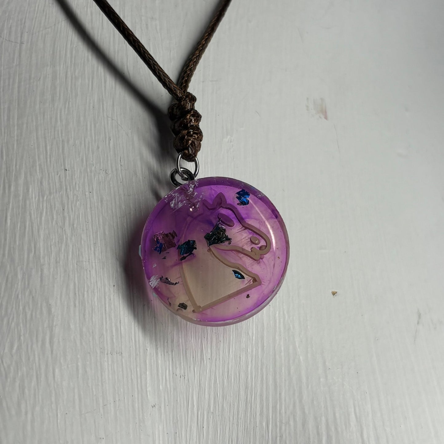 Cosmic Purple Knight - Handmade Resin Chess Necklace