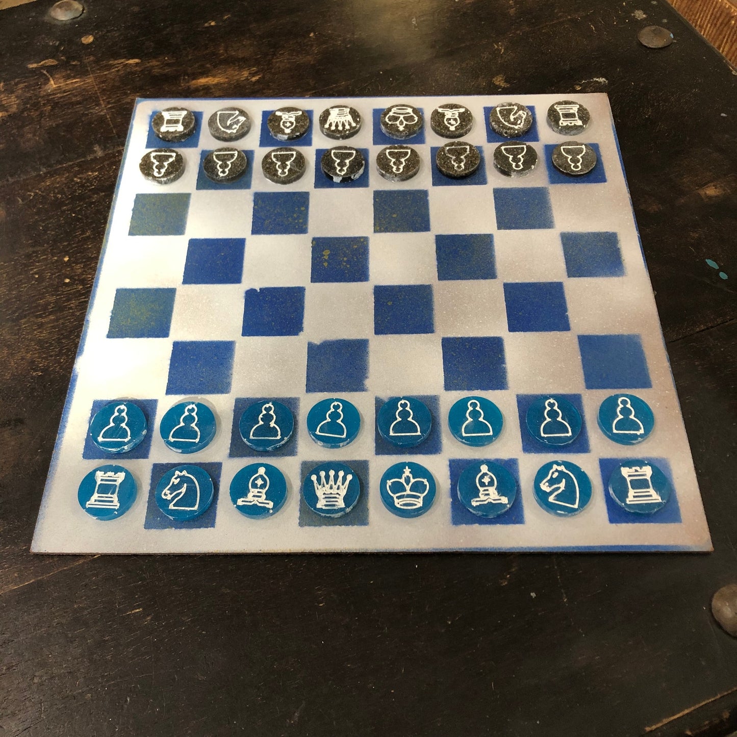 Chrome Blue - Painted Chess Set