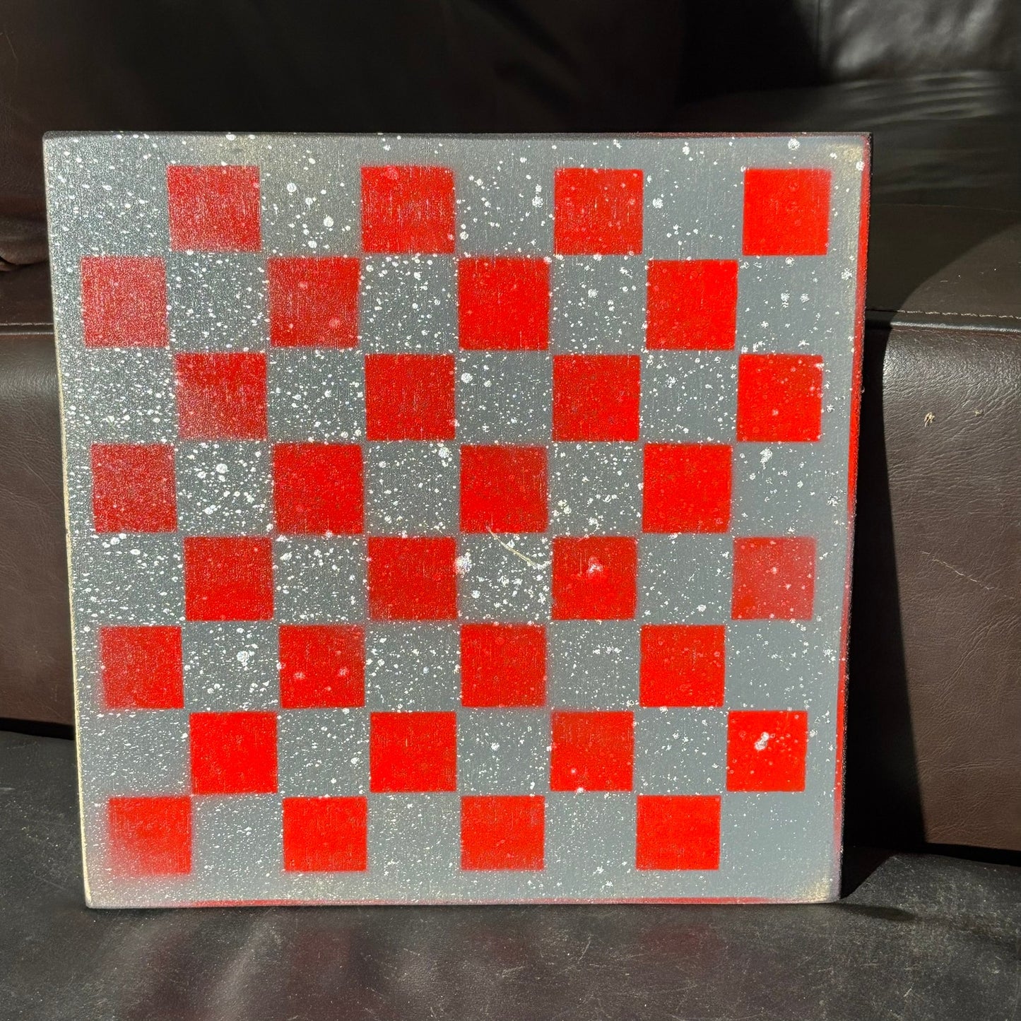 Gray & Red Splatter - Painted Chess Board