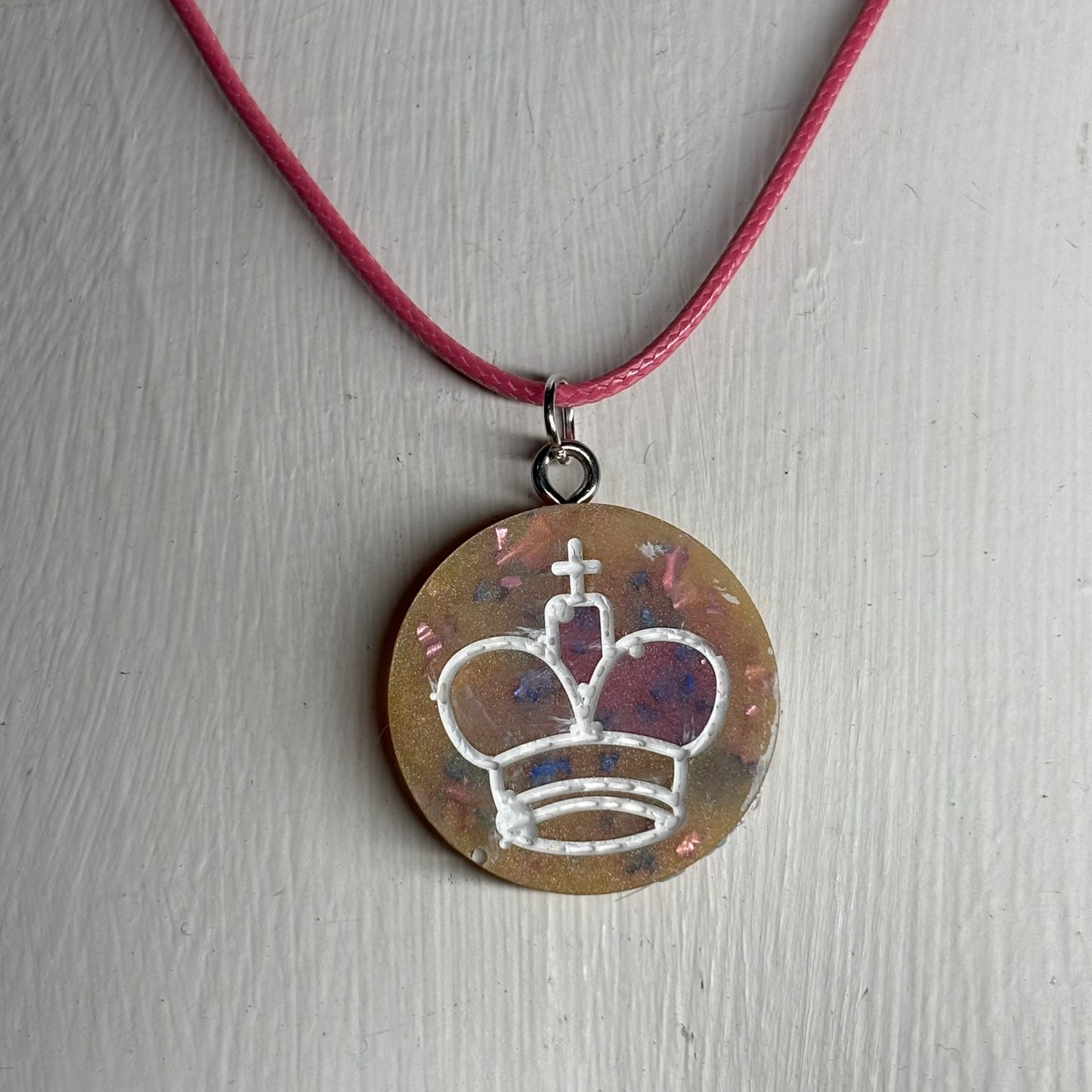 Yellow & Pink Crystal King - Handmade Resin Chess Necklace